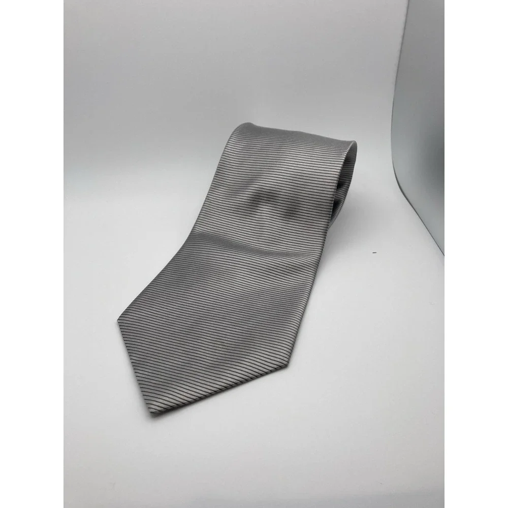 NAUTICA Tie MENS 100% Silk‎ Necktie Silver Black Striped